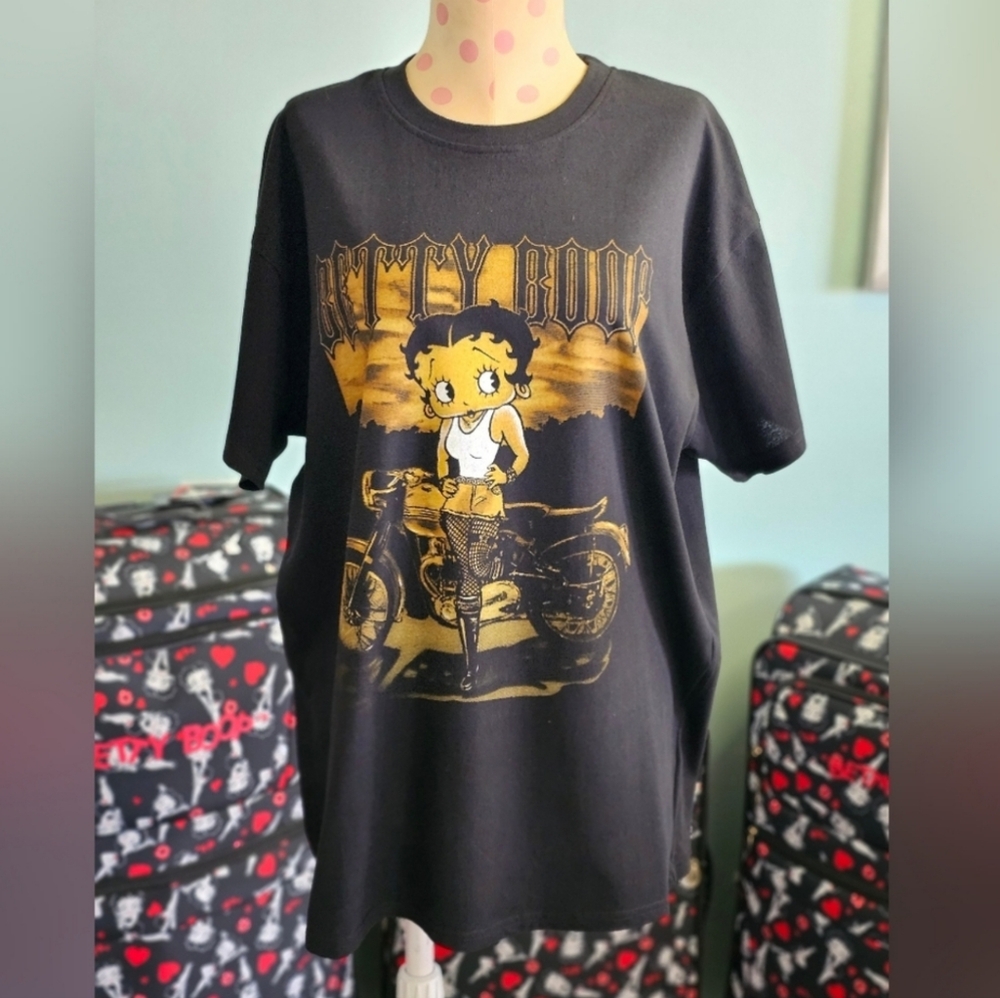 Vintage Betty Boop Biker Graphic Tee - Retro 90s Black Oversized T-Shirt Y2K
